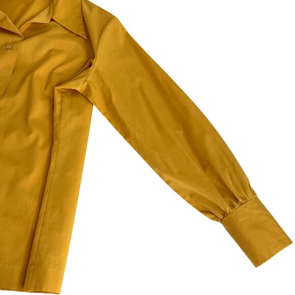 Vintage 1950s Womens Blouse Dagger Collar Button Up Dress Shirt Mustard Balloon - Picture 6 of 13